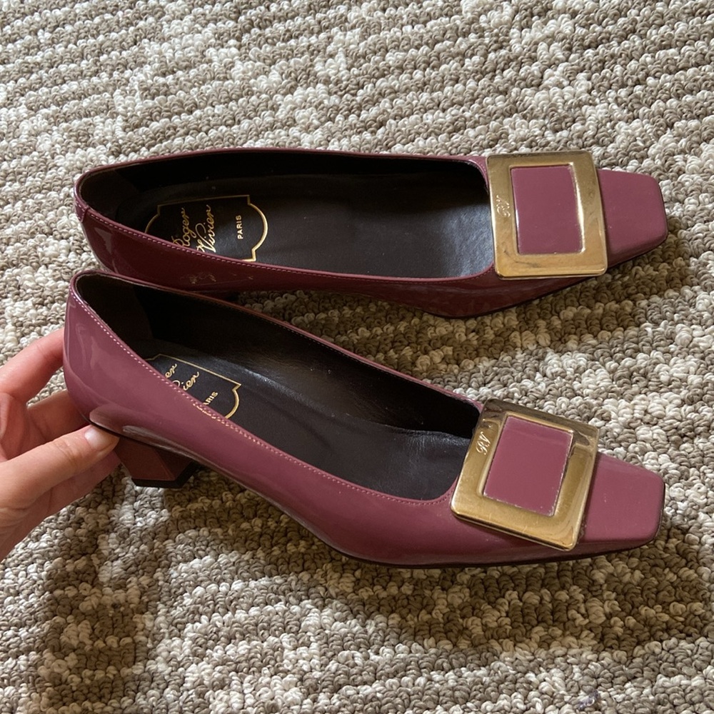 Roger Vivier Purple patent heels pumps square buckle size 36